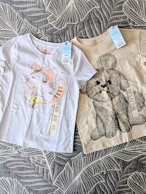 Cat & Jack White Cat Tee & Beige Puppy Graphic Tee